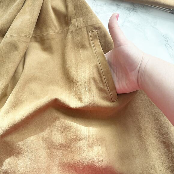 Eileen Fisher Tan Goat Suede Open Drape Front Jacket Women's Size Medium - Picture 4 of 15